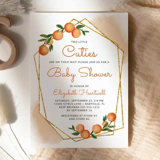Invitation Fête de naissance de jumeaux Petits Amour Orange C (Créateur téléchargé)