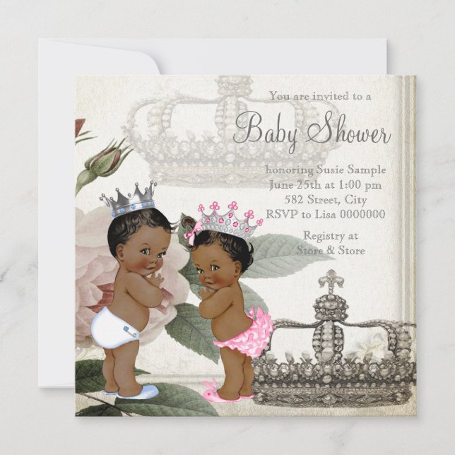 Invitation Fête de naissance de jumeaux Prince et Princesse e (Devant)