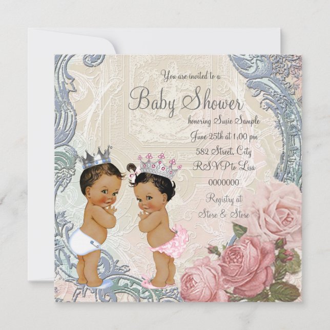 Invitation Fête de naissance de jumeaux Prince et Princesse e (Devant)