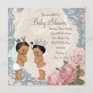 Invitation Fête de naissance de jumeaux Prince et Princesse e
