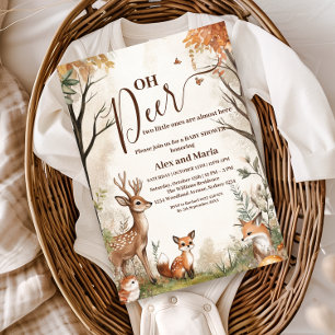 Invitation Fête de naissance de jumeaux Woodland Oh Deer