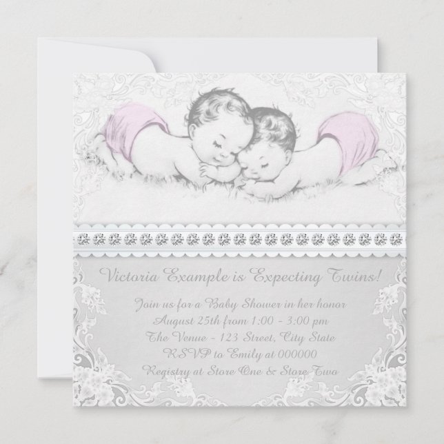 Invitation Fête de naissance de jumelles (Devant)