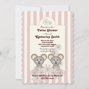 Invitation Fête de naissance de jumelles avec un ours koala m