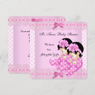 Invitation Fête de naissance de jumelles en rose à pois