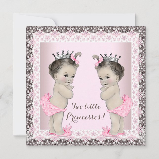 Invitation Fête de naissance de jumelles filles (Devant)
