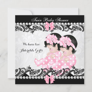 Invitation Fête de naissance de jumelles Filles mignonnes Ros