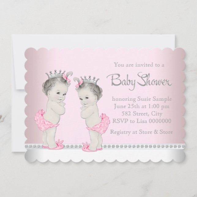 Invitation Fête de naissance de jumelles mignonnes (Devant)