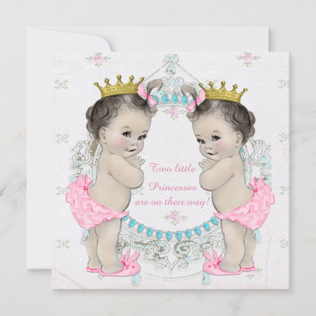 Invitation Fête de naissance de jumelles princesse adorable (Devant)