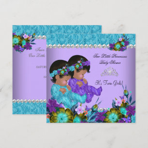 Invitation Fête de naissance de jumelles princesse bleu sarce