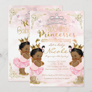 Invitation Fête de naissance de jumelles princesse rose ethni