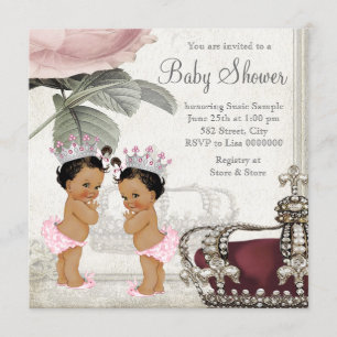 Invitation Fête de naissance de jumelles princesses ethniques