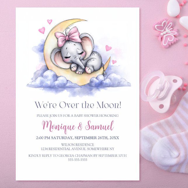 Invitation Fête de Naissance de la Fille Éléphant au-Dessus d (Créateur téléchargé)