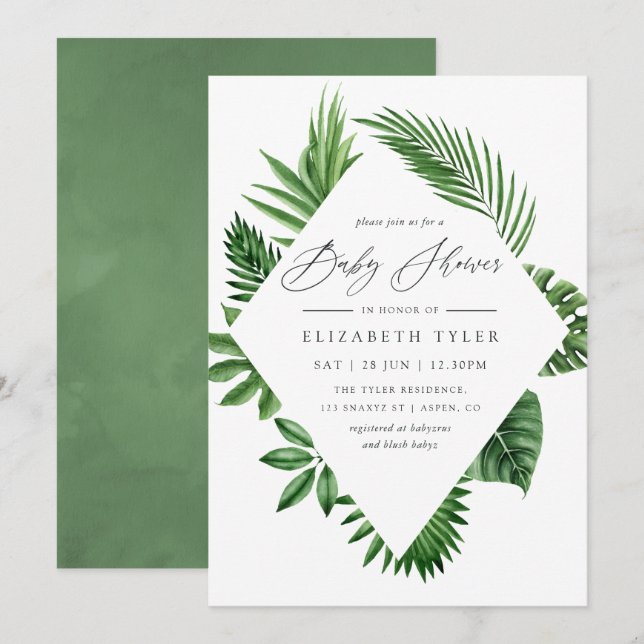 Invitation Fête de naissance de la forêt tropicale verdoyante (Devant / Derrière)