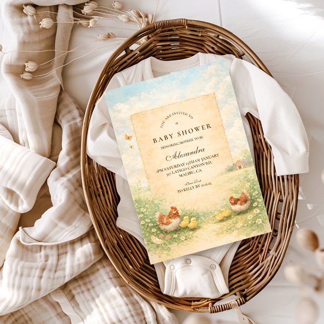 Invitation Fête de Naissance de la Poule et ses Poussins Rust (Créateur téléchargé)