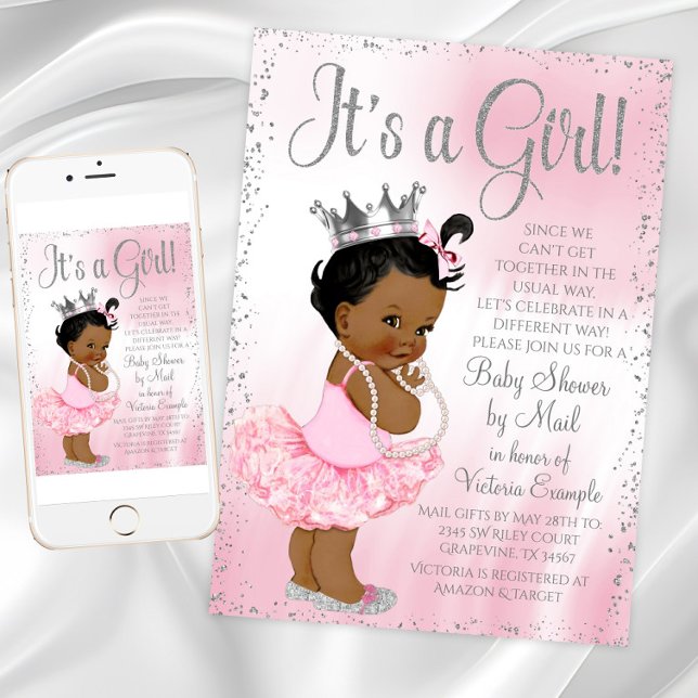 Invitation Fête de naissance de la princesse africaine par co (Long distance mail baby shower invitation. Instant download and printed invitations available.)