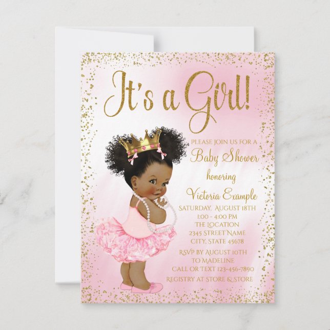 Invitation Fête de naissance de la princesse afro-américaine  (Devant)