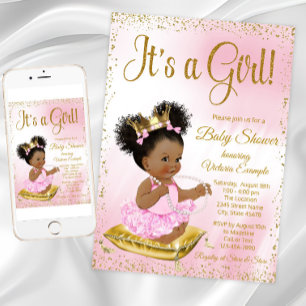 Invitation Fête de naissance de la princesse afro-américaine 