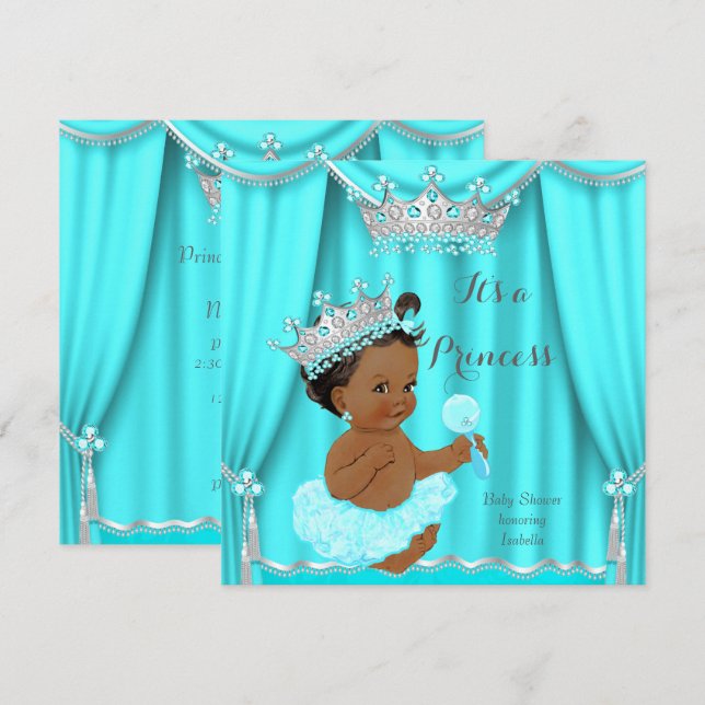 Invitation Fête de naissance de la princesse Aqua Teal argent (Devant / Derrière)