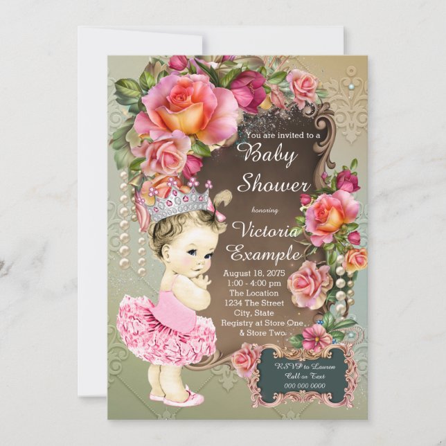 Invitation Fête de naissance de la princesse au tutu de perle (Devant)