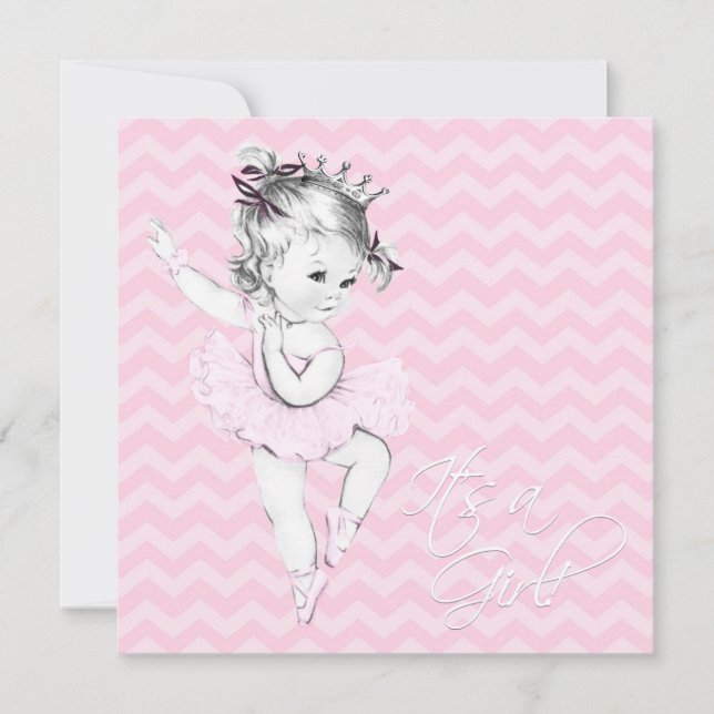 Invitation Fête de naissance de la princesse ballerine rose (Devant)