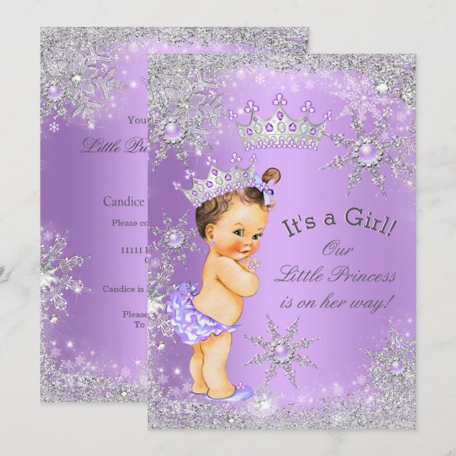 Invitation Fête de naissance de la princesse bébé Lavande Mer (Devant / Derrière)