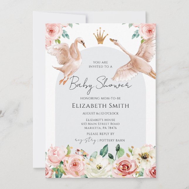 Invitation Fête de naissance de la princesse cygne florale (Devant)
