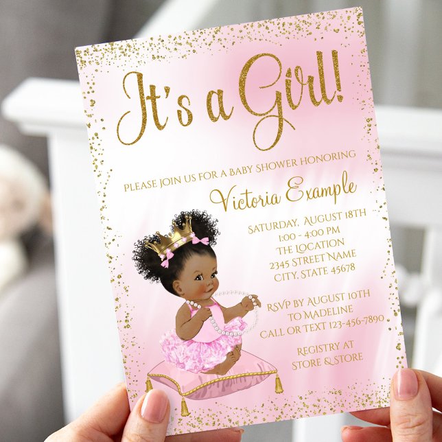 Invitation Fête de naissance de la princesse en or rose C'est (Créateur téléchargé)