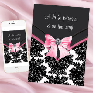 Invitation Fête de naissance de la princesse rose en damas no