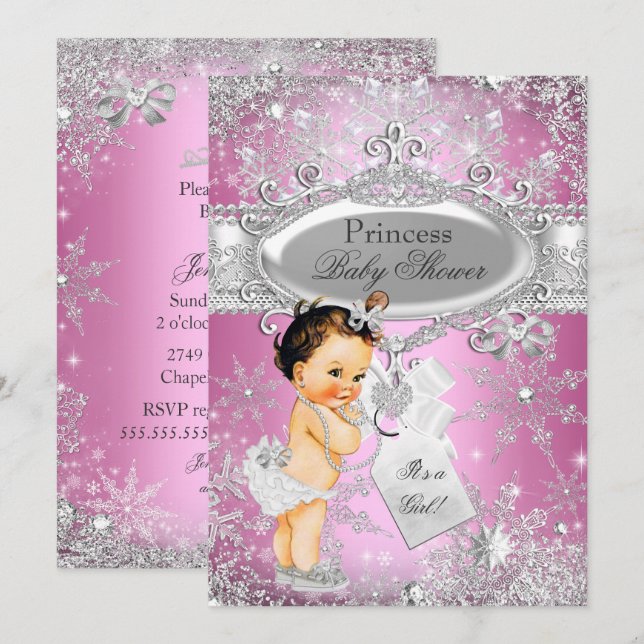 Invitation Fête de naissance de la Princesse Rose Hiver Merve (Devant / Derrière)