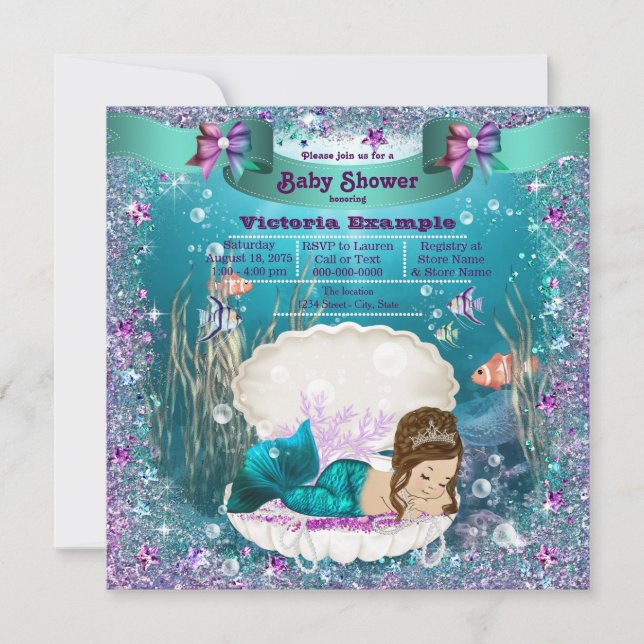 Invitation Fête de Naissance de la Princesse Sirène Bébé Fill (Devant)