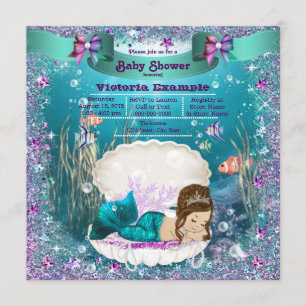 Invitation Fête de Naissance de la Princesse Sirène Bébé Fill
