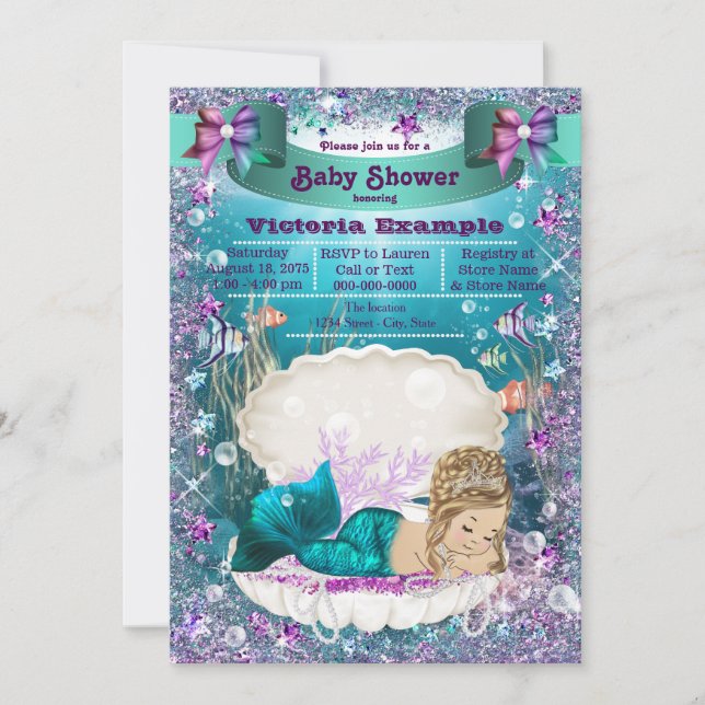 Invitation Fête de naissance de la princesse sirène blonde ad (Devant)