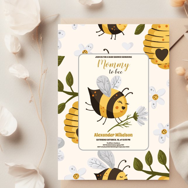 Invitation Fête de naissance de l'abeille à miel aquarelle ja (Créateur téléchargé)
