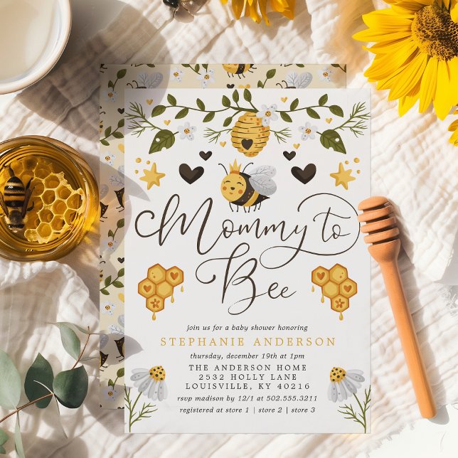 Invitation Fête de naissance de l'abeille en nid d'abeille Bo (Créateur téléchargé)