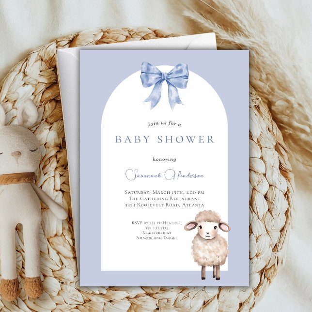 Invitation Fête de naissance de l'agneau d'animal à ruban ble (Créateur téléchargé)