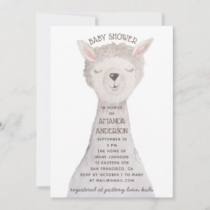 Invitation Fête de naissance de lama mignon   Alapaca aquarel