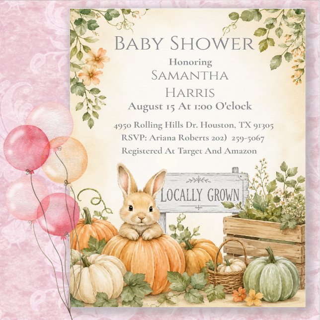 Invitation Fête de Naissance de Lapin Citrouille Cultivé Loca (Créateur téléchargé)