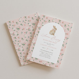 Invitation Fête de naissance de lapin floral rose