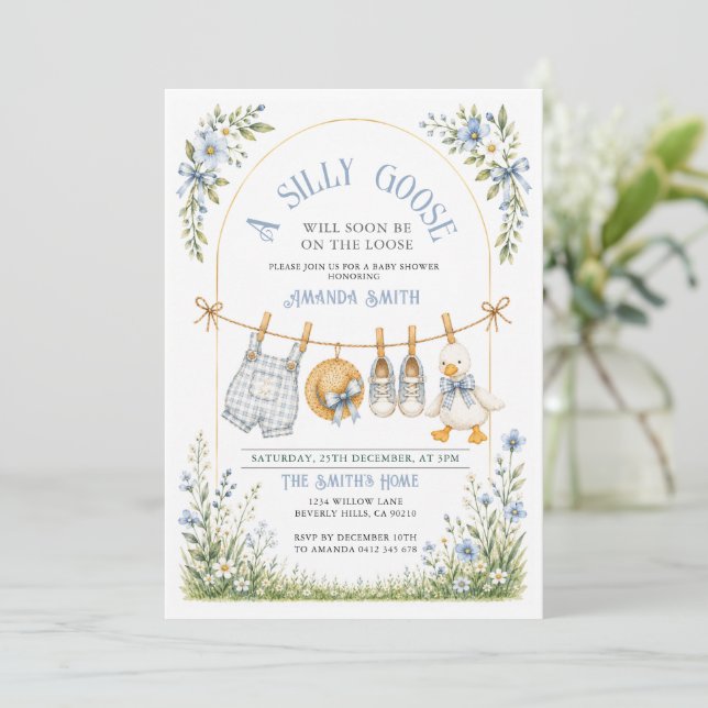 Invitation Fête de naissance de l'idiot garçon Oie Bleue Fleu (Debout devant)