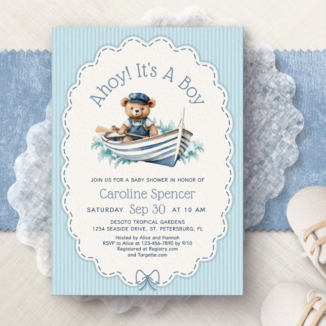 Invitation Fête de naissance de l'ours marin Ahoy Boy (Créateur téléchargé)
