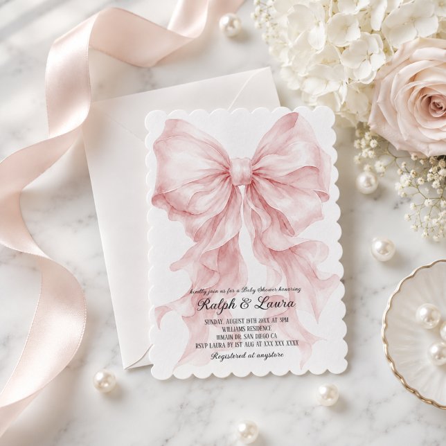 Invitation Fête de naissance de luxe pour fille avec noeud (Créateur téléchargé)