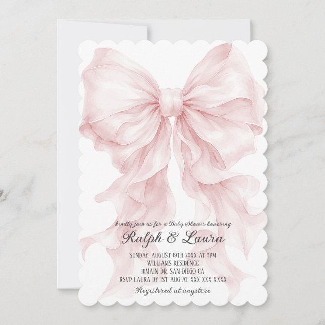 Invitation Fête de naissance de luxe pour fille avec noeud (Devant)