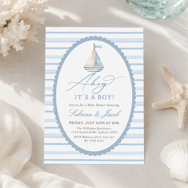 Invitation Fête de naissance de marin pour un garçon avec un  (Créateur téléchargé)