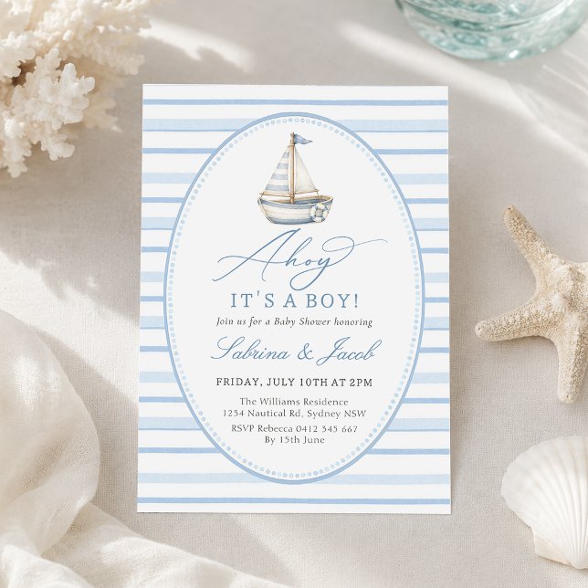 Invitation Fête de naissance de marin pour un garçon avec un  (Créateur téléchargé)