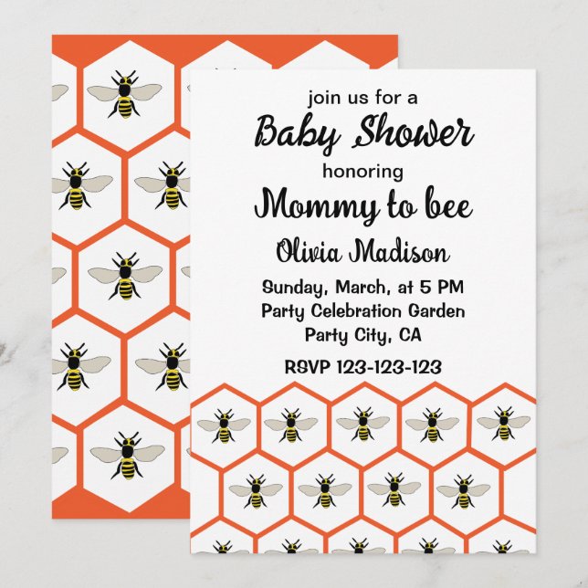 Invitation Fête de naissance de Miel de Abeille Maman abeille (Devant / Derrière)