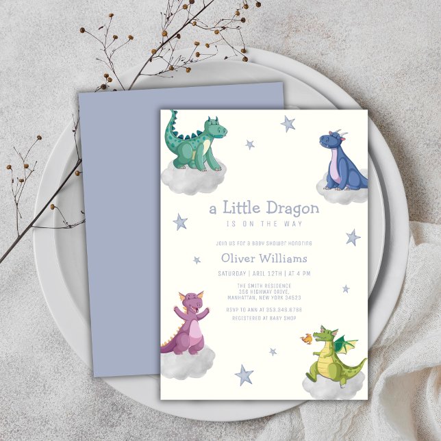Invitation Fête de naissance de petit dragon magique Bohème  (Boho Magical Little Dragon Baby Shower Invitation)