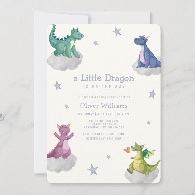 Invitation Fête de naissance de petit dragon magique Bohème  (Devant)