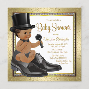 Invitation Fête de naissance de petit homme ethnique Or Noir