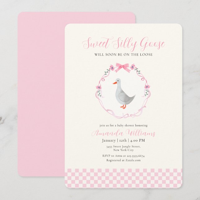 Invitation Fête de naissance de petite fille au gingham rose  (Devant / Derrière)