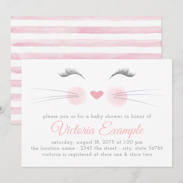Invitation Fête de naissance de petite fille Chat Chaton (Devant / Derrière)